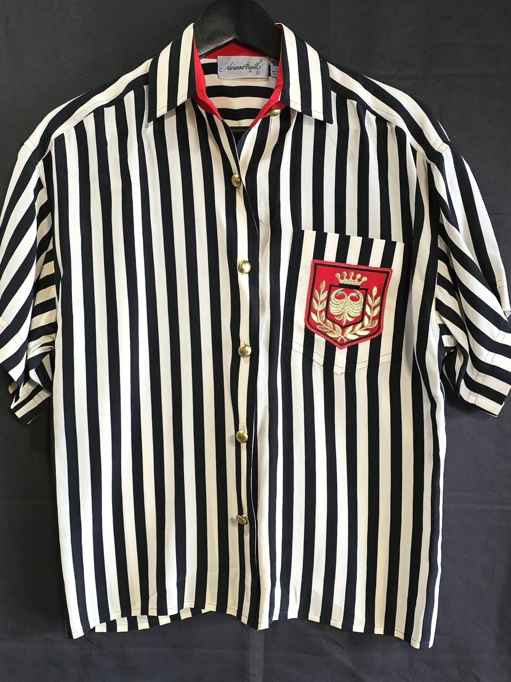 Adrianna Papell Silk Crest Accent Striped Blouse